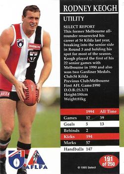 1995 Select AFL #191 Rod Keogh Back